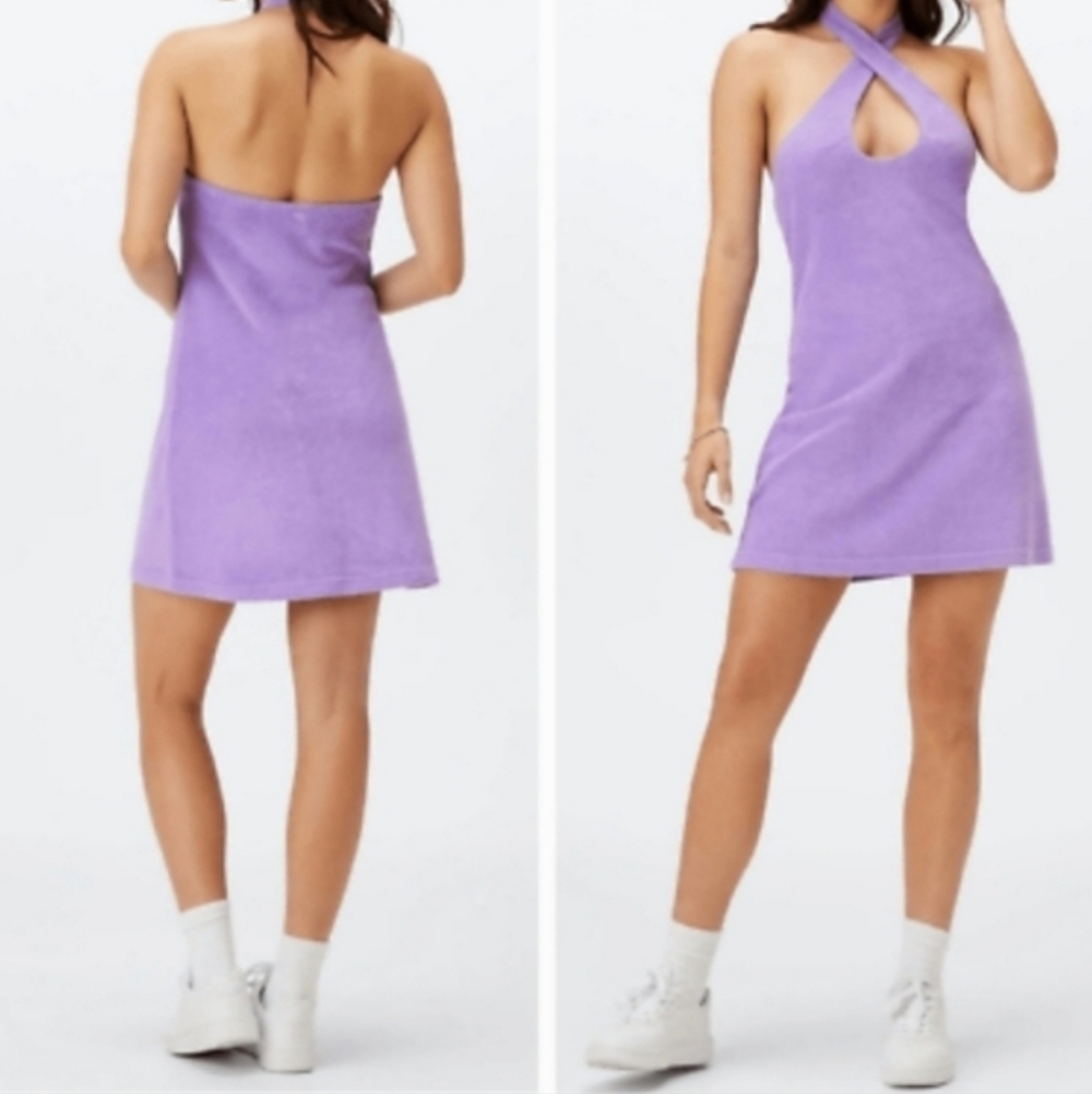 NWT Fabletics Island Terry Halter Dress in Wild Wisteria Color